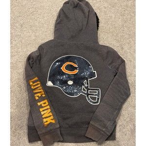 RARE HTF VS PINK Chicago Bears Bling Fur Lined Zip Up Hoodie